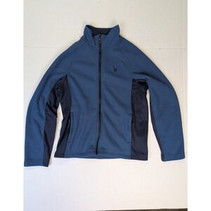 Spyder Fleece Jacket Mens Medium Blue Waffle Knit Full Zip Tech Midlayer Outdoor